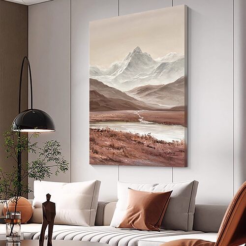 手绘油画现代简约玄关壁画客厅山水大幅装饰画侘寂风抽象风景挂画