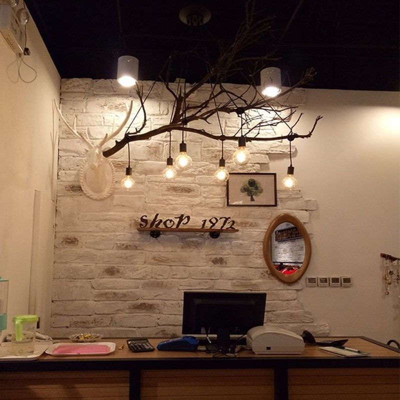 网红led树枝吊灯客厅餐厅茶室民宿服装店天女散花多头DIY木艺吊灯