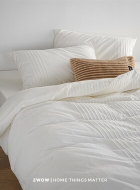 造卧zwow2024秋季新款风琴百褶皱白色韩系少女简约全棉四件套