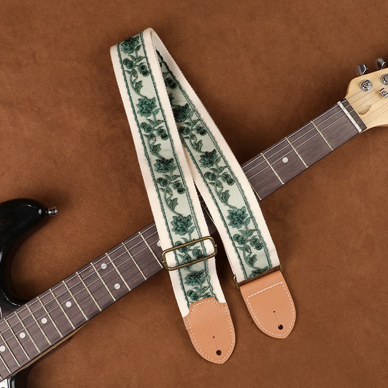 手工绿色蕾丝电吉他背带民谣吉他背带电贝司肩带贝斯带宽5cm通用