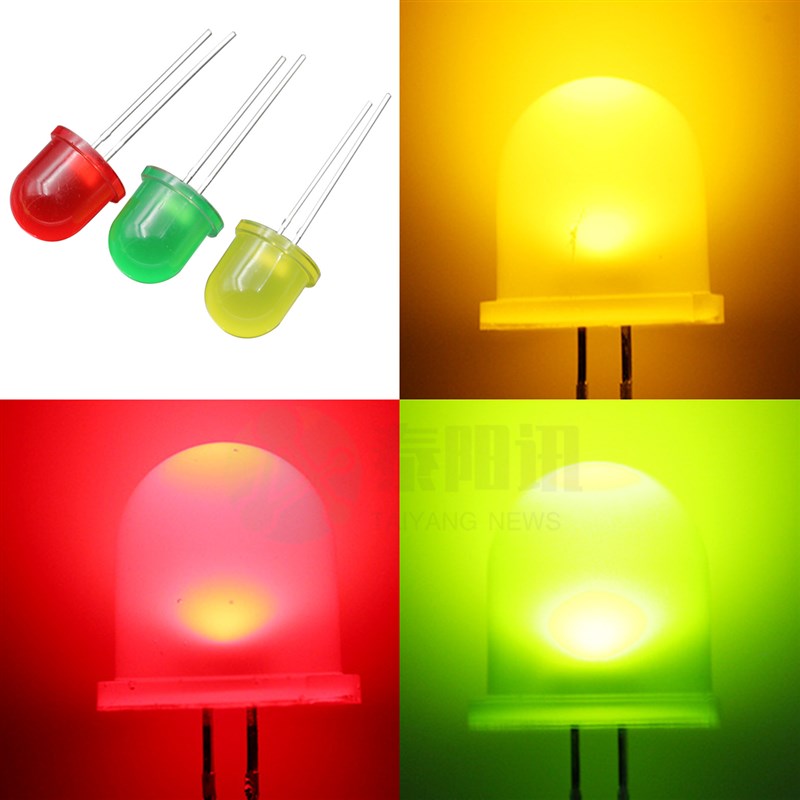 F12mm圆头灯珠发光二极管 带色长脚 红黄绿灯高亮LED直插灯珠