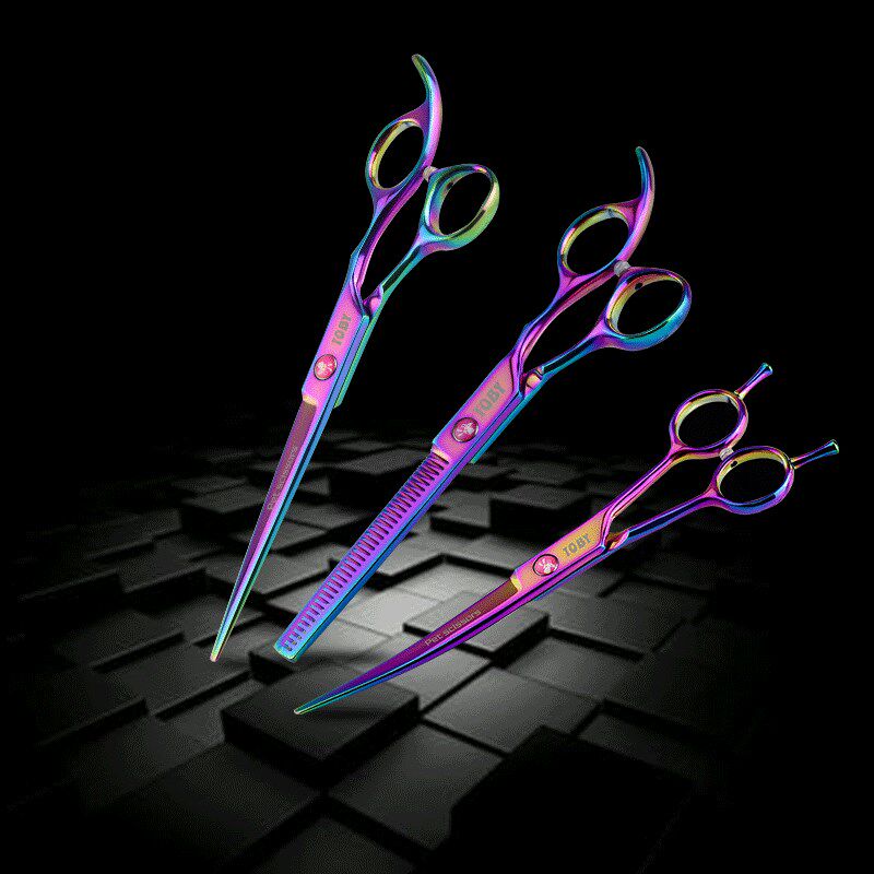 TOBY宠物美容剪刀狗狗修毛剪子7.5寸8英寸双尾弯翘剪直剪牙剪