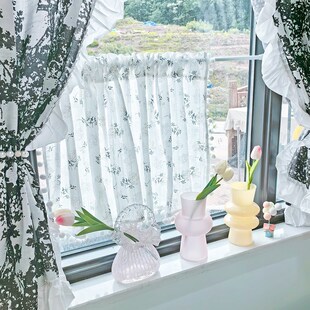 法式 窗帘飘窗短帘透气布料卫生间遮挡帘伸缩杆 小清新碎花2024新款