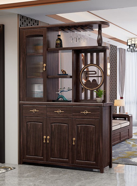 新中式实木酒柜鞋柜储物柜一体客厅家用入户门玄关隔断屏风门厅柜