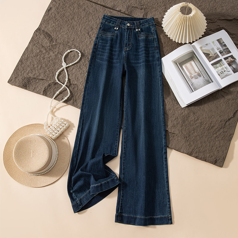 深蓝高腰阔腿牛仔裤女2026春加绒今年流行松弛慵懒风不贴腿大喇叭,女装/女士精品,牛仔裤,淘宝优惠券,粉丝福利购,淘宝优惠卷