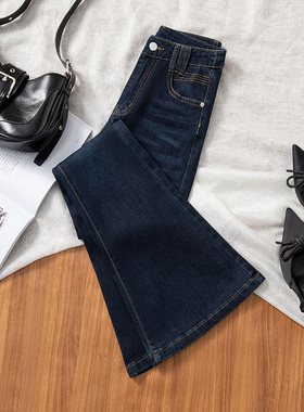 蓝灰色微喇牛仔裤女2025冬季潮流爆款V腰修身长腿辣妹低腰喇叭裤