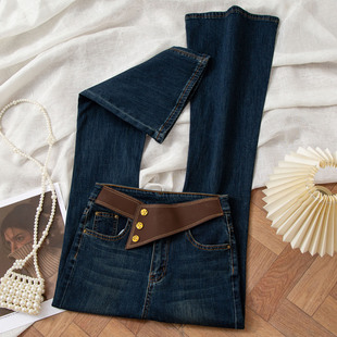 潮流爆款美式微喇牛仔裤女秋冬加绒加厚新款弹力紧身提臀喇叭裤子