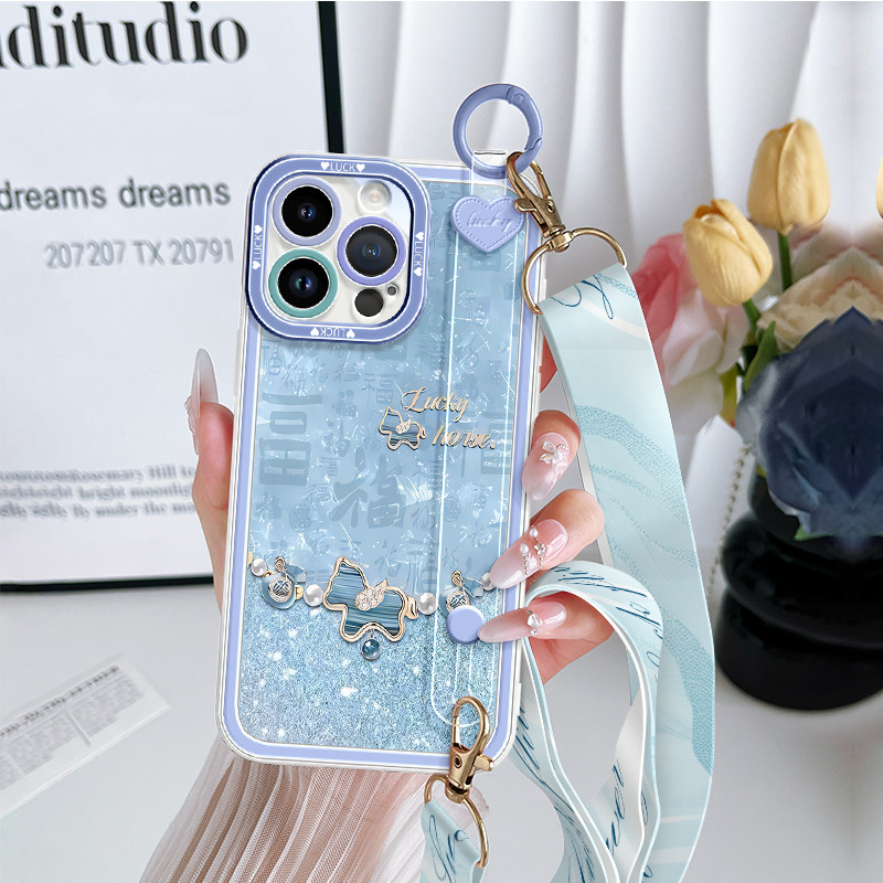 适用苹果14手机壳iPhone新款14PLUS软硅胶13PROMAX腕带支架防摔全包透明保护套女斜跨挂脖绳背带图片