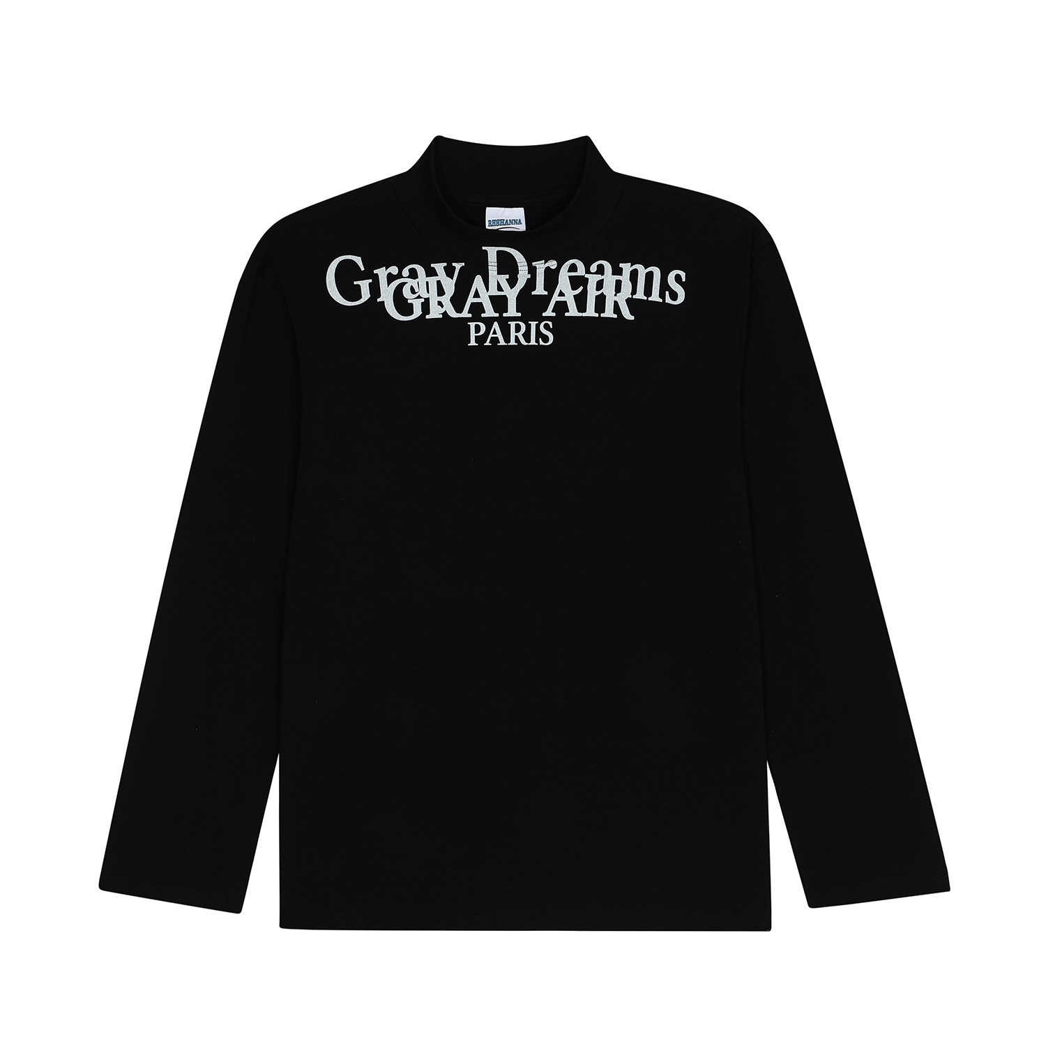 2531美式复古感中性字母印花设计潮流男式立领合体型长袖恤白色棉