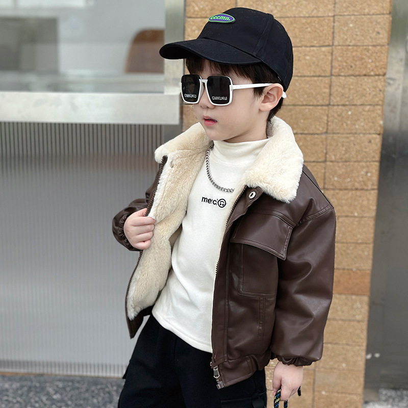 童装男童皮衣2025新款冬季洋气男孩加绒加厚秋装外套儿童秋冬夹克
