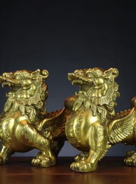铜貔貅摆件一对公母铜貔恘黄铜全铜皮丘 天禄 客厅店铺 站貔貅