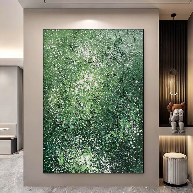 手绘油画绿色客厅背景墙现代装饰画抽象立体肌理玄关入户餐厅挂画