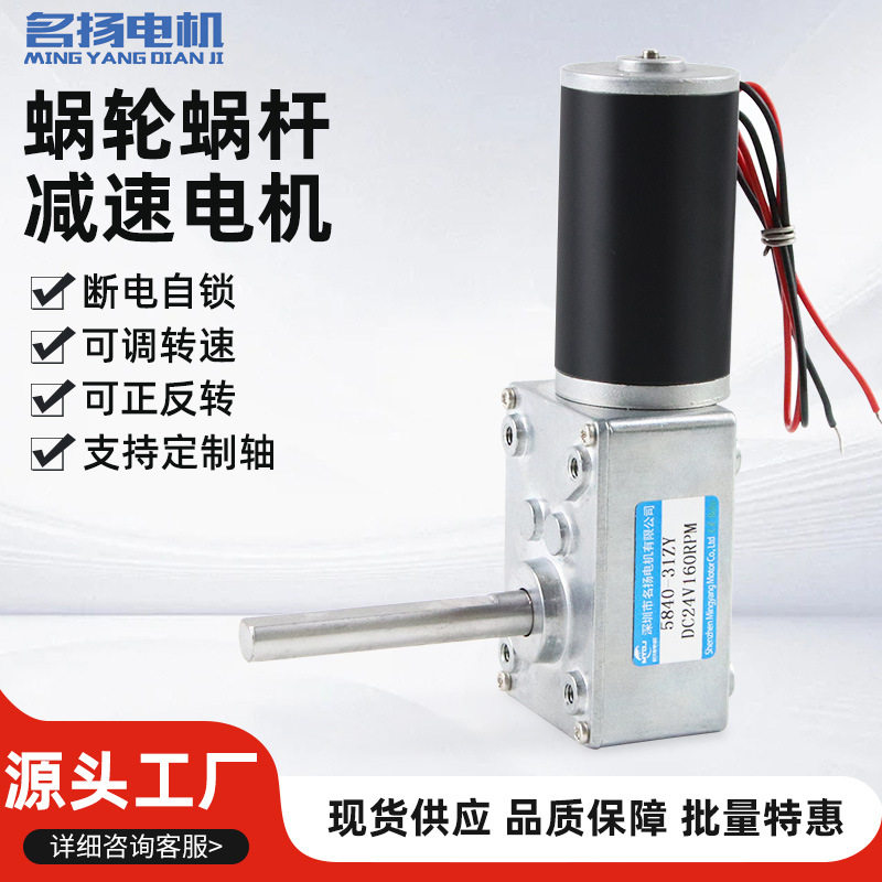 5840-31ZY加长轴直流减速电机12v24伏蜗轮蜗杆可调速大扭力小马达
