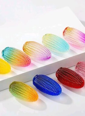 黄水晶玉米摆件彩色玉米文玩纯手工玉米小摆件家居装饰玻璃黄玉米