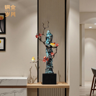 铜艺坊喜上眉梢彩铜摆件铜雕工艺品办公室客厅玄关铜摆件家居饰品