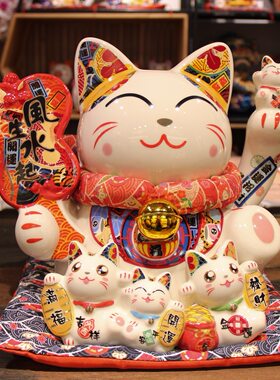 乐喵福缘9寸陶瓷招财猫存钱罐收银摆件店铺开业日式料理风生水起