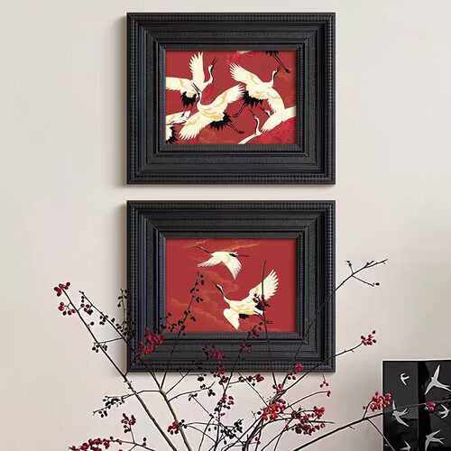 《鹤舞》现代轻法式中国风新年红色仙鹤装饰画新中式客厅玄关挂画