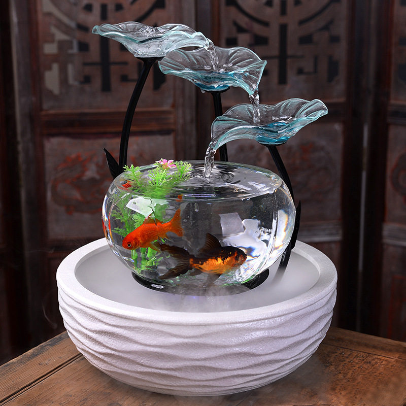 桌面流水鱼缸盆景加湿器摆件家用客厅装饰水车轮招财新家乔迁礼品