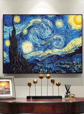 手绘油画梵高星空名画临摹挂画现代简约客厅沙发背景墙餐厅装饰画