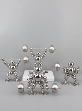 新中式烟灰色举重人金属艺术装饰品办公室样板间客厅家居桌面摆件