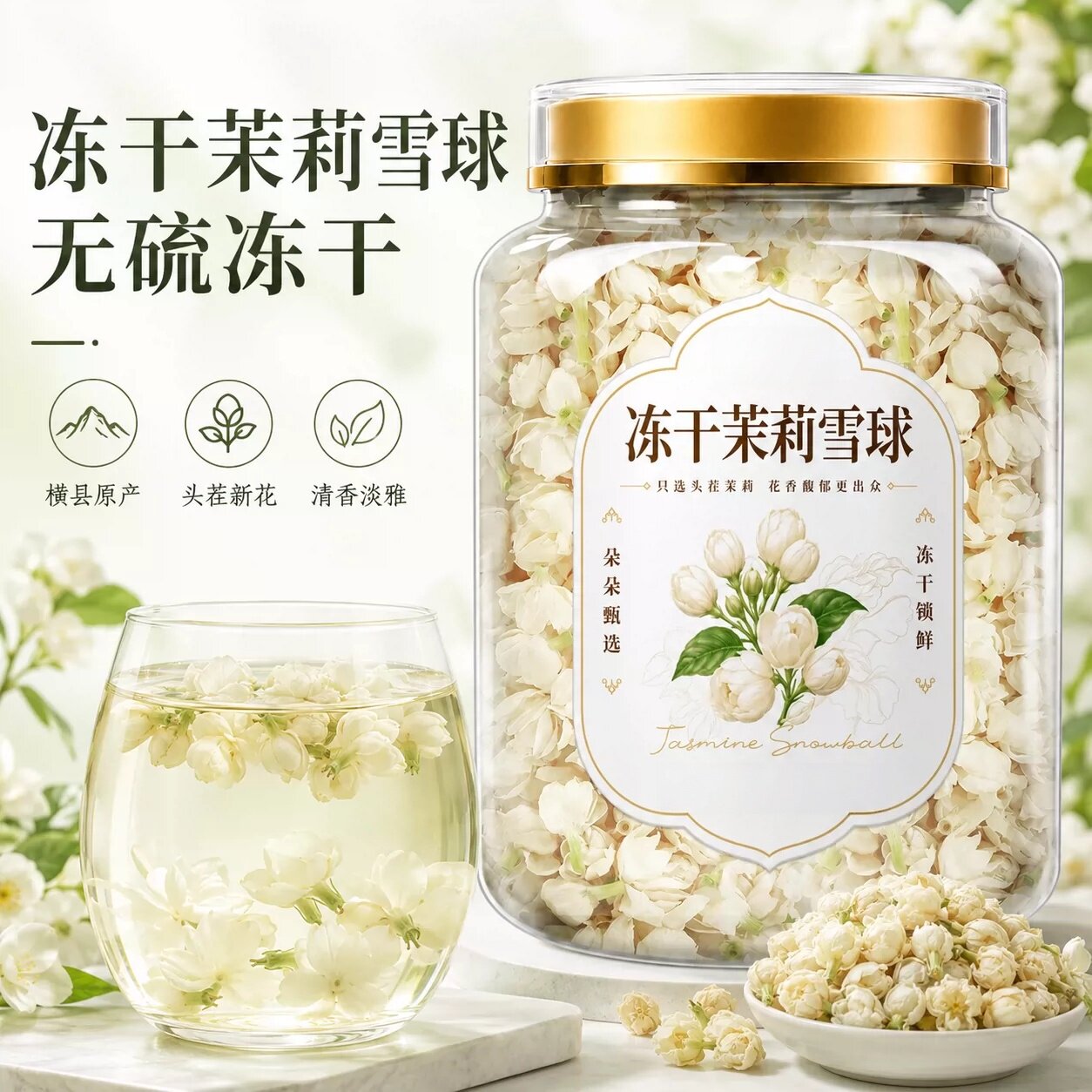 冻干茉莉雪球横县茉莉花茶官方旗舰店正品浓香型泡茶冻干花旗舰店