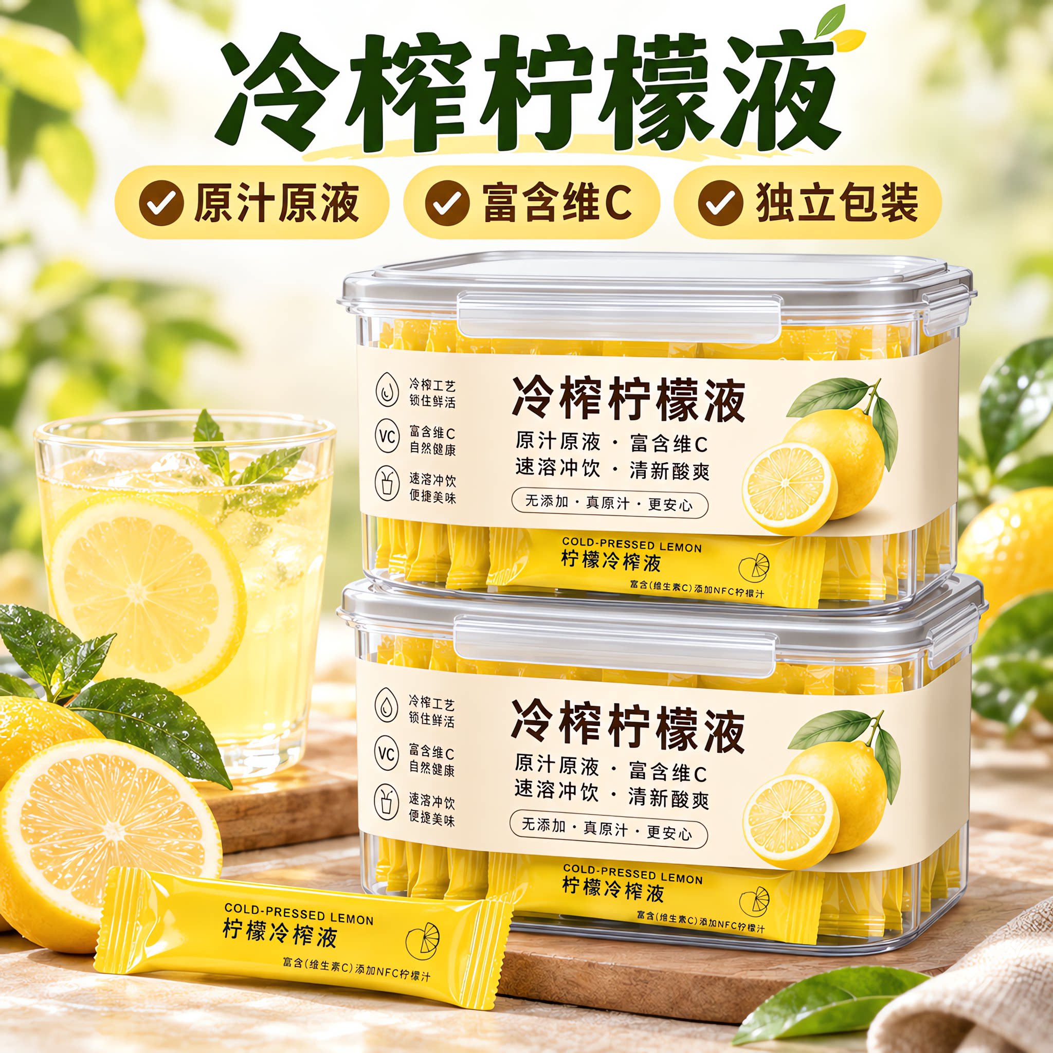 冷榨柠檬原汁原液维C无添加冲饮图片