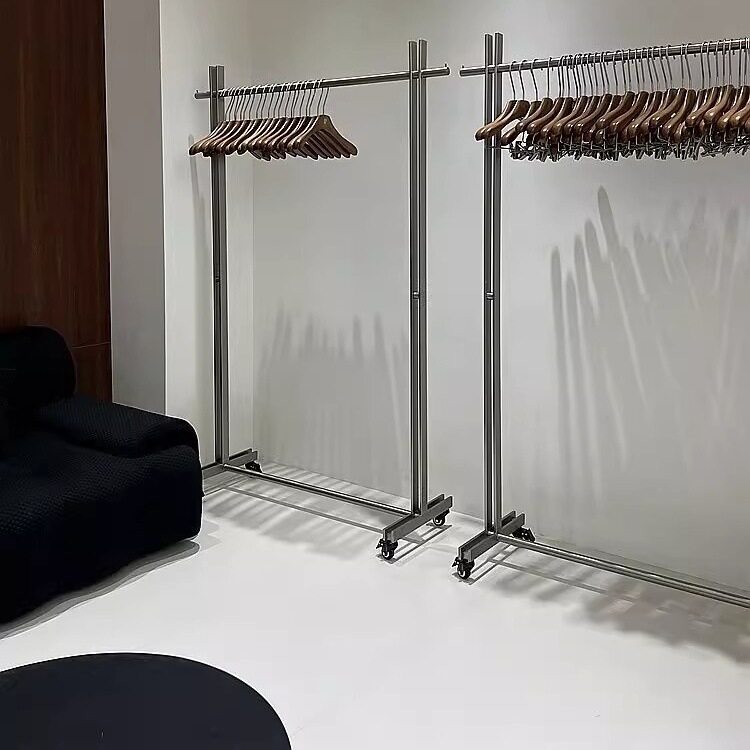 高端服装店展示架落地工业风陈列架男女装货架不锈钢拉丝挂衣架子