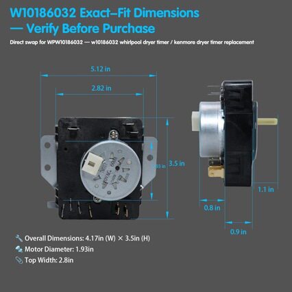 W10186032烘干机定时器 120VAC 60Hz 适用于惠而浦烘干机定时器