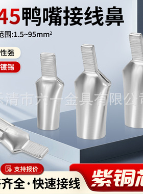 C45紫铜 鸭嘴铜鼻子1.5/2.5/4/6/10/16/25平方接线端子C45铜插针
