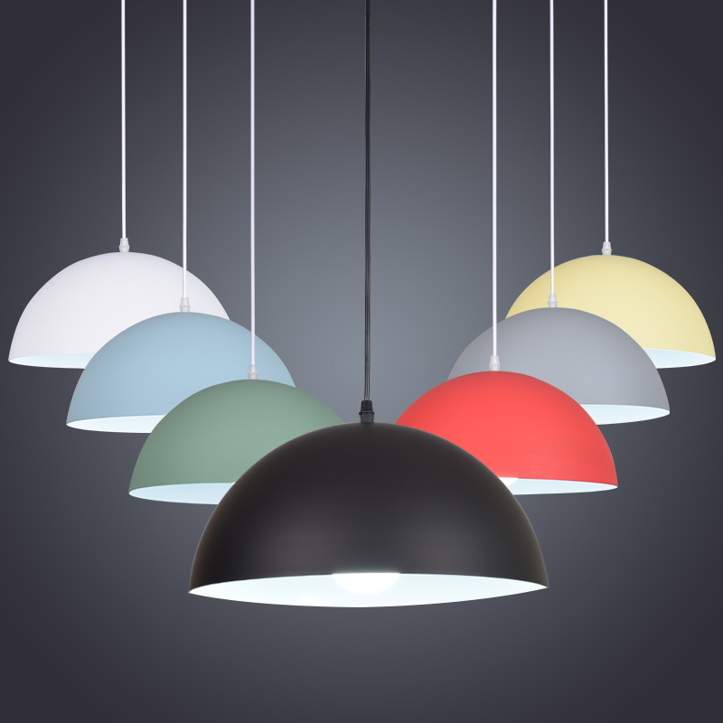 现代简约半圆吊灯单个餐厅饭店吧台理发店彩色锅V盖创意个性灯罩