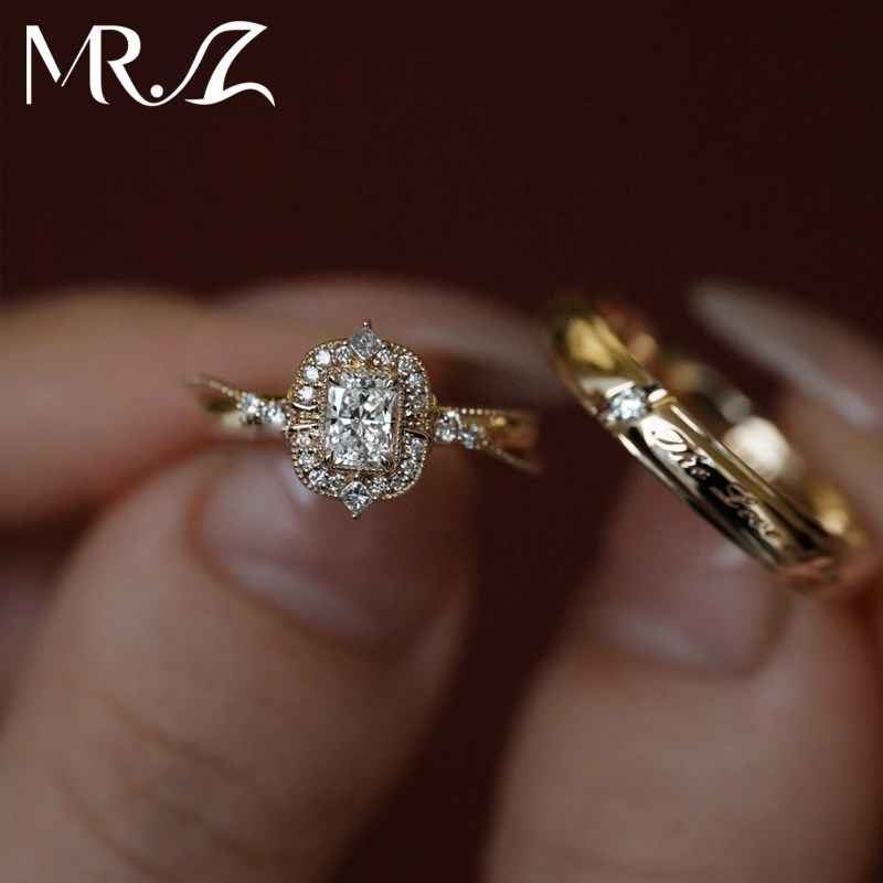 Z先生9b25银30分祖母绿型培育钻石情侣对戒求婚订婚简约时尚戒指