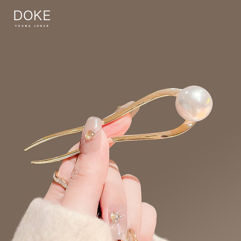 气质优雅珍d珠U型发簪女丸子头后脑勺盘发神器现代简约簪子发钗