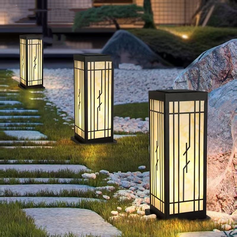 太阳能草坪柱头h灯中式庭院景观户外防水花园别墅围墙院子草地灯