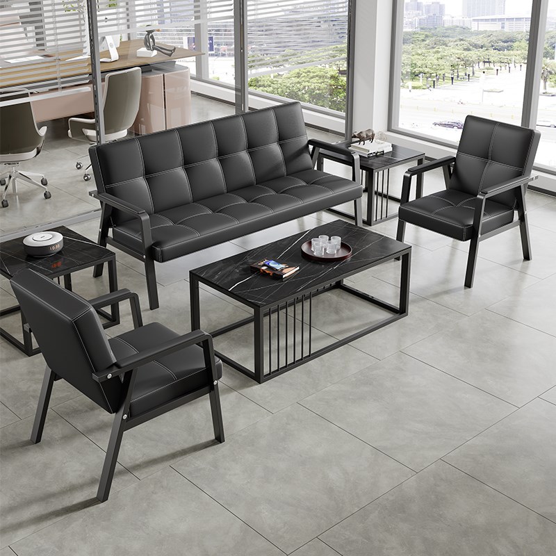 办公沙发简约f现代铁艺休闲组合沙发茶几会客接待三人位店铺长沙