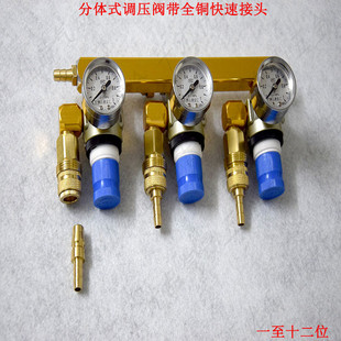 鱼车鱼箱酿酒专用氧气压流阀分仓氧表气压力表调分阀铜接头