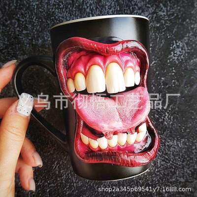 跨境Toothy mug creepy horror cute scary monster长牙的杯子
