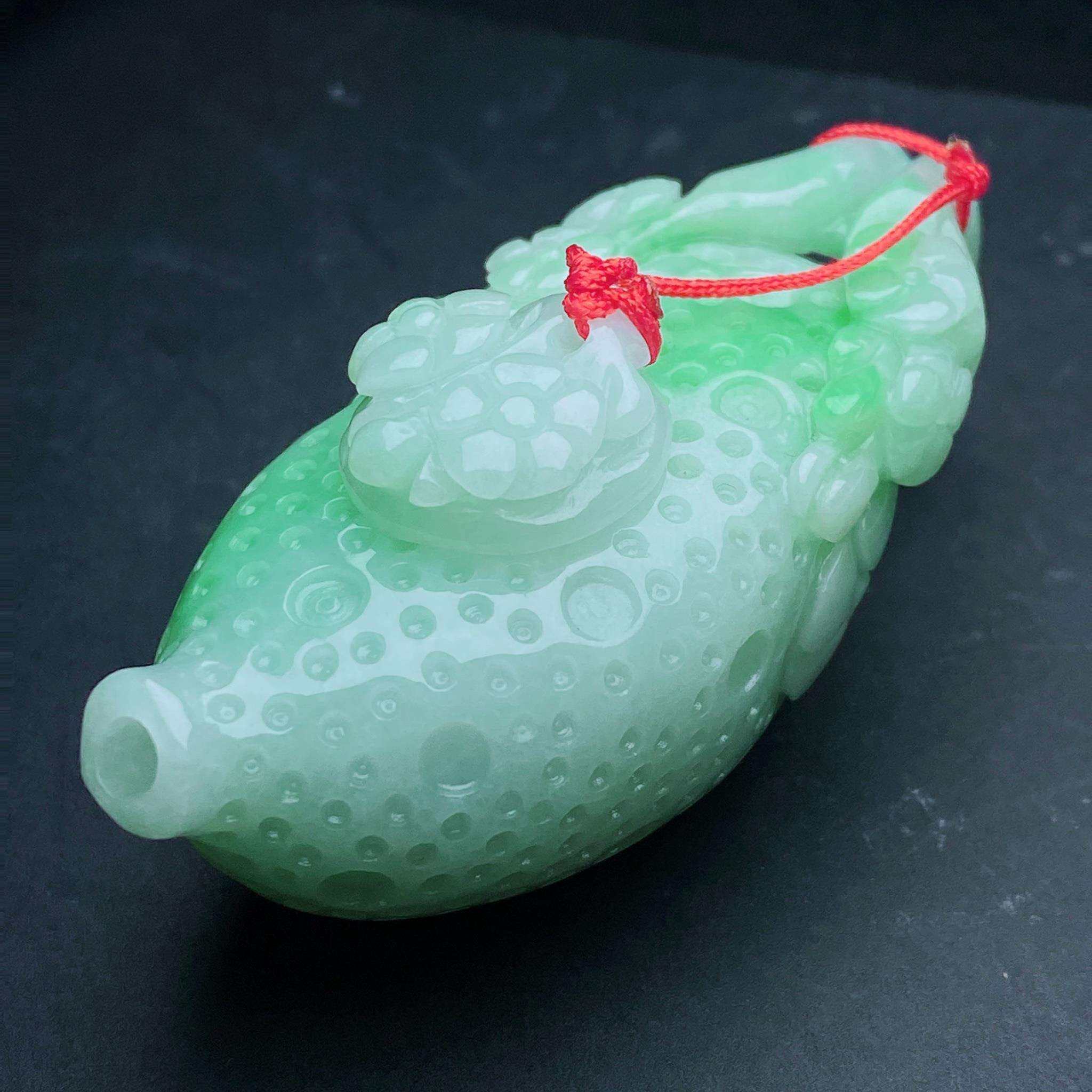 缅甸天然翡翠a货果绿底茶壶手玩件摆件xqmj，卡67.2-29-32.1mm