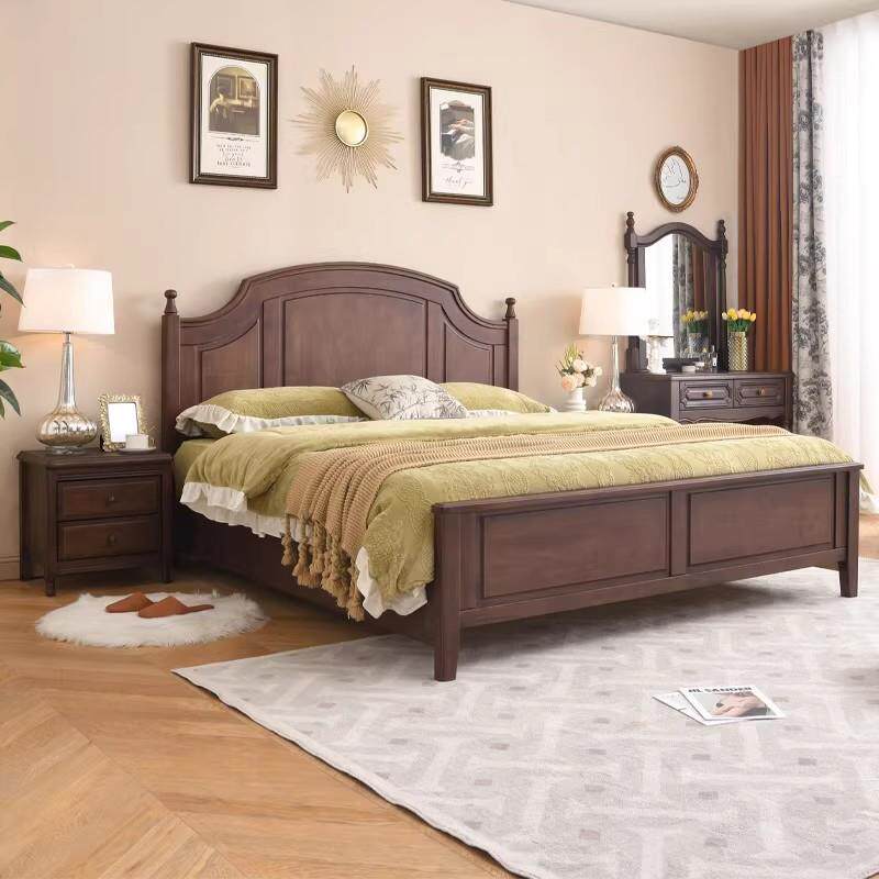 美式乡村实木双人大床现代简约主卧室婚床小户型轻奢高箱储物家具