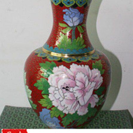 出口工艺礼品 景泰蓝花瓶（珐琅）牡丹喜鹊6寸周其磊实地红