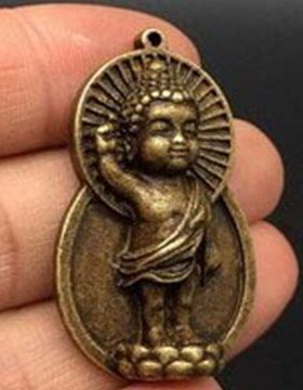 纯铜释迦摩尼太子佛铜像挂件 黄铜站立如来吊坠宝宝佛迷你小佛像