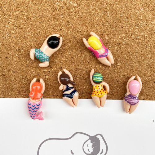 6个/套 游泳小人创意造型图钉 毛毡软木K板创意墙面情景装饰按钉