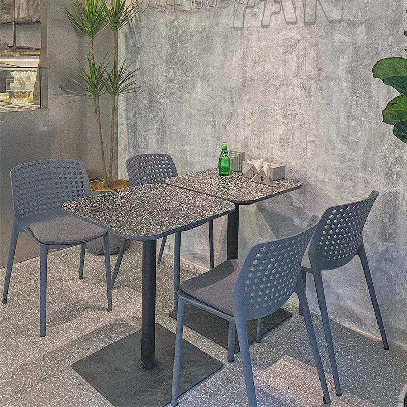 叙利亚工业风桌椅组合水磨石灰色桌子奶茶甜品店咖啡馆餐桌圆方桌