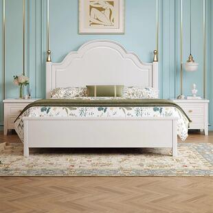 白色实木床 法式奶油风北欧现代简约1.5女生卧室1米5家用次卧单人