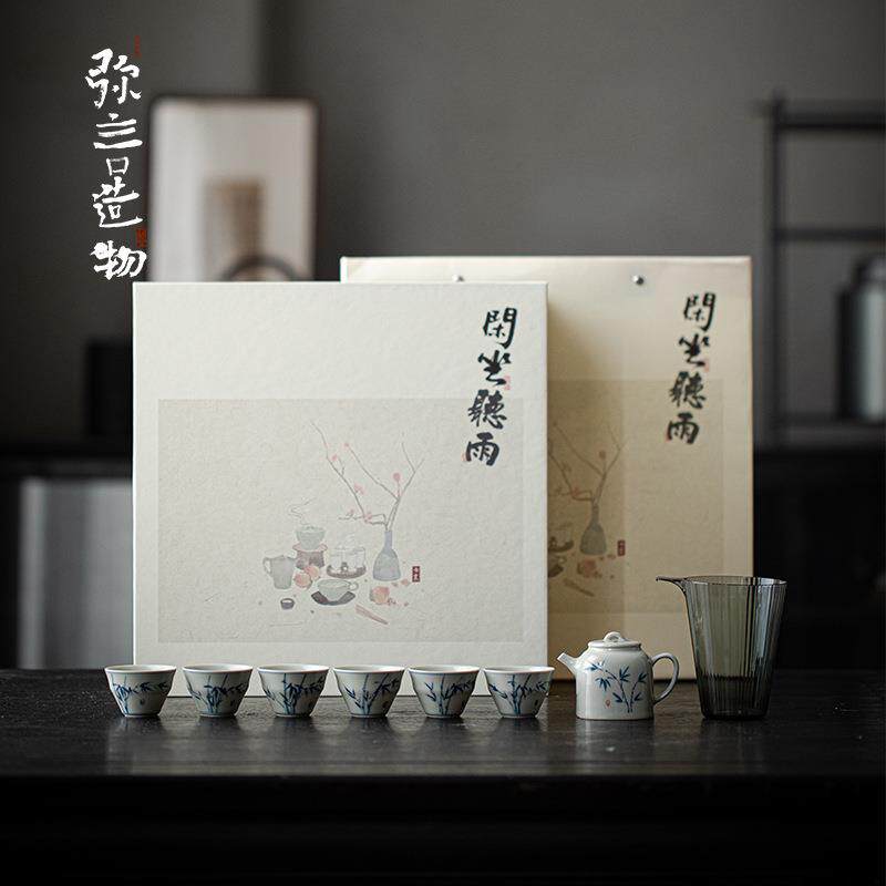 弥言釉下彩手绘竹逸茶壶茶具套装手工陶瓷茶壶带过滤家用整套茶具