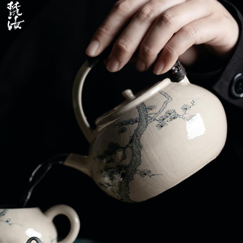 梵汝户外便携围炉煮茶藤编提梁壶煮茶壶烧水壶可明火干烧带过滤