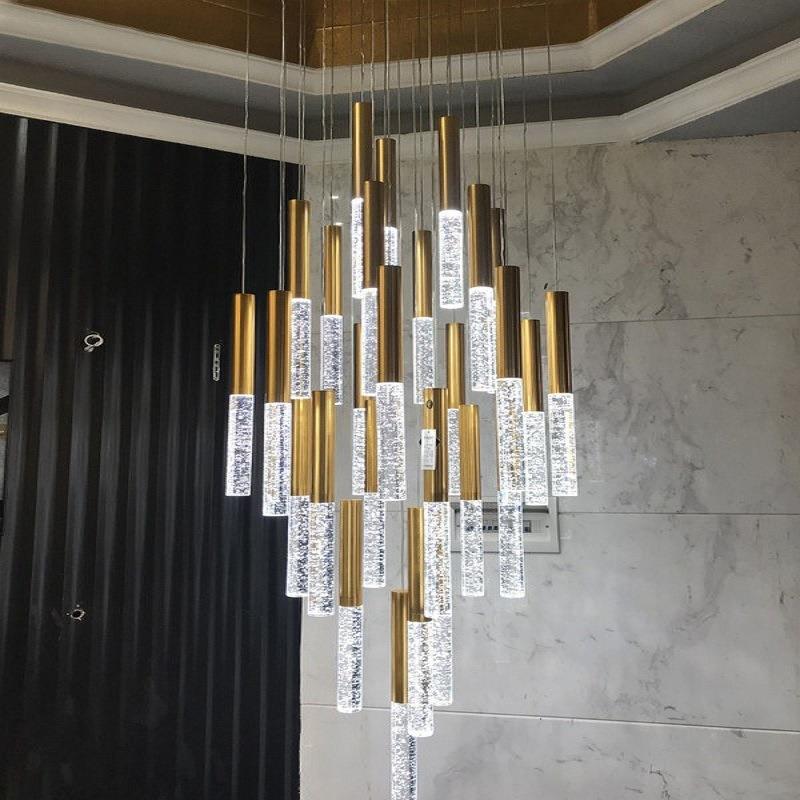 水晶长条吊灯现代简约LED客厅复式楼别墅大吊灯北欧楼梯灯长吊灯