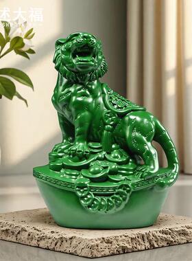 绿色木虎摆件实木雕刻老虎木质上山虎生肖动物办公室装饰品工艺品