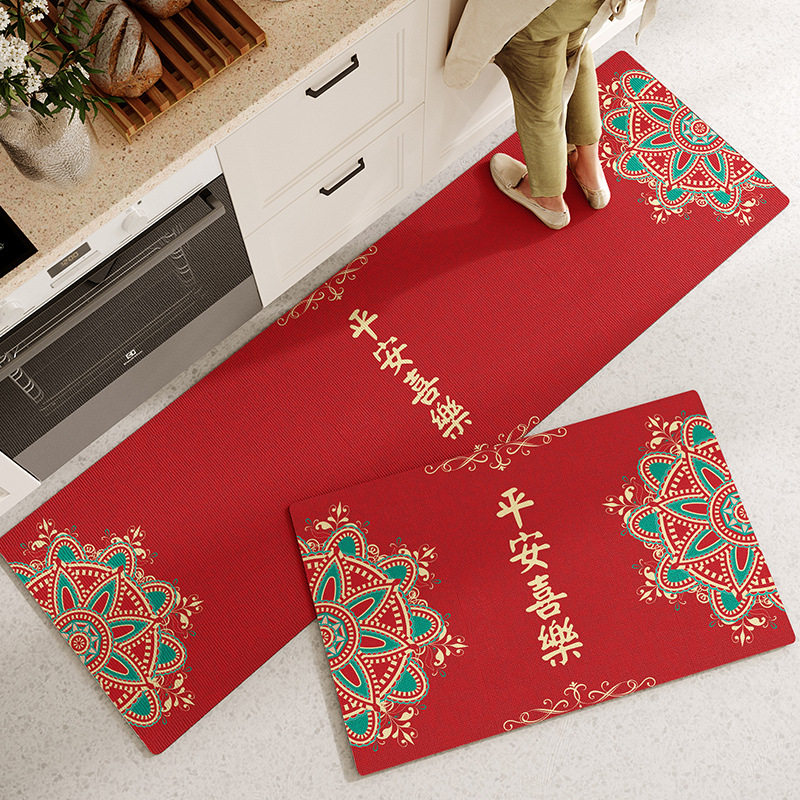红色厨房地垫防滑垫中式花纹喜庆本命年硅藻泥耐脏易清洗吸水垫,居家布艺,厨房地垫,淘宝优惠券,粉丝福利购,淘宝优惠卷