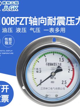 轴向带边抗震耐震不锈钢压力表YN-100BFZT气油压全304不锈钢油压
