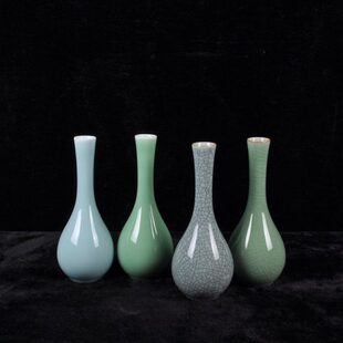 藏瓷阁青瓷花瓶中式禅意摆件客厅插花家居干花艺术软装饰品长胆瓶